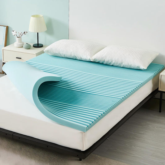 Releep 2 Inch Cooling Gel Memory Foam Mattress Topper, 5-Zone Back Pain Relief
