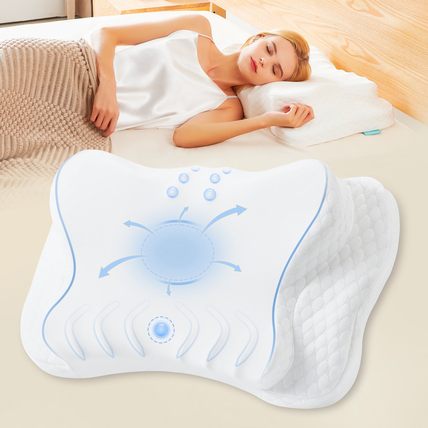 Releep Adjustable Cervical Neck Pillow for Pain Relief, Cooling Ergonomic Pillow