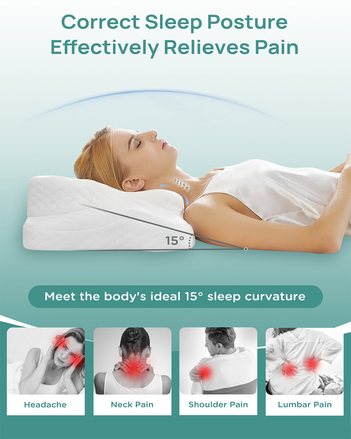 Releep Adjustable Cervical Neck Pillow for Pain Relief, Cooling Ergonomic Pillow