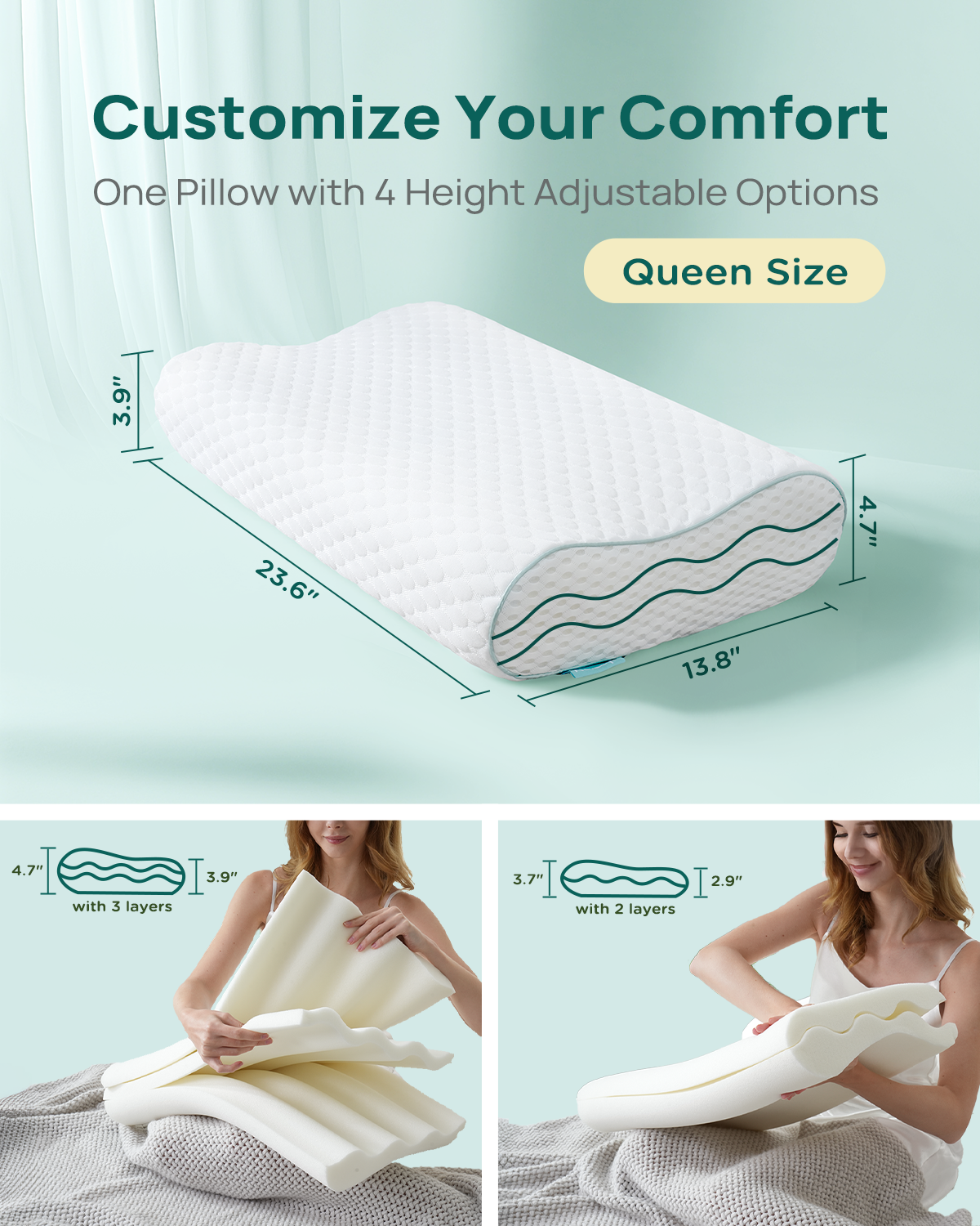 Releep Adjustable Contour Pillow, Ergonomic Memory Foam Pillow